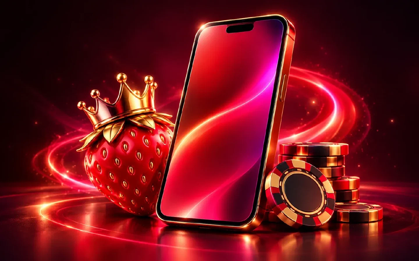 Teléfono con pantalla abstracta, fresa coronada y fichas de casino
